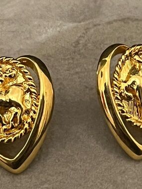 Aries Ram Gold Heart Medallion Earrings - Women Jewelry